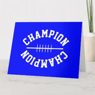 Cartão Forma de Futebol Branco com Texto CHAMPION em Azul