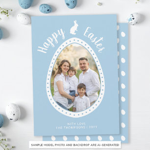 Cartão Forma de Ovo de Páscoa Azul Claro Com Foto E Coelh