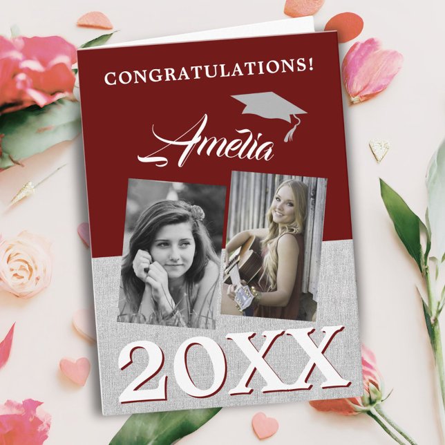 Cartão Formando Vermelho Russo 2 Graduação de Foto (Criador carregado)