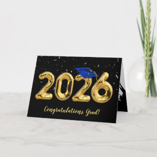 Cartão Formatura 2026 Com Capa Azul e Confetes