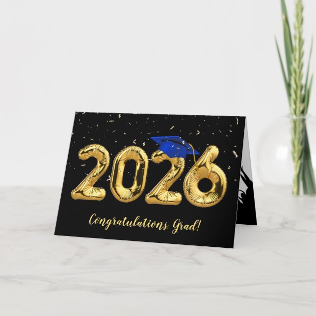 Cartão Formatura 2026 Com Capa Azul e Confetes (Frente)