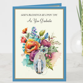 Cartão Formatura Católica Elegante Flores Virgem Maria