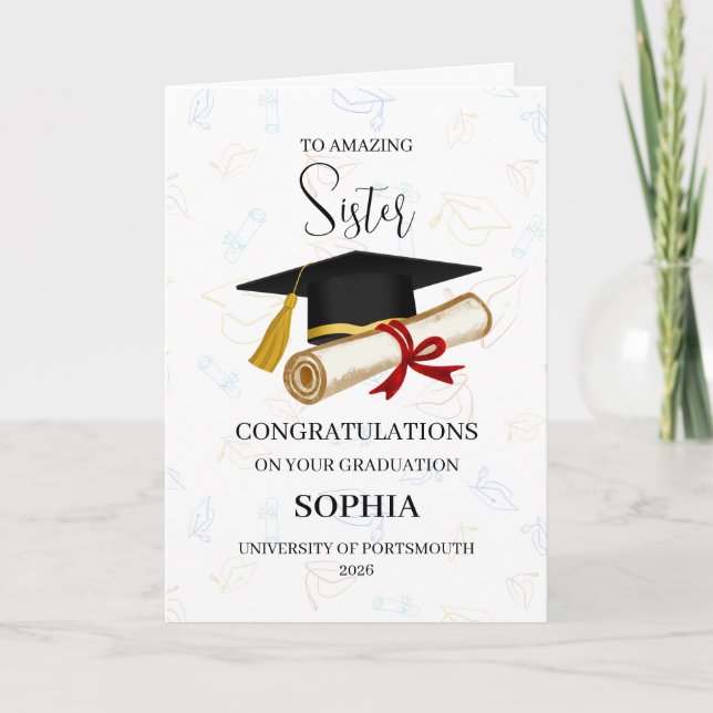 Cartão Formatura de Irmã Orgulhosa Personalizada (Frente)