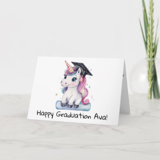 Cartão Formatura de Unicórnio Rosa Fofo Personalizado par