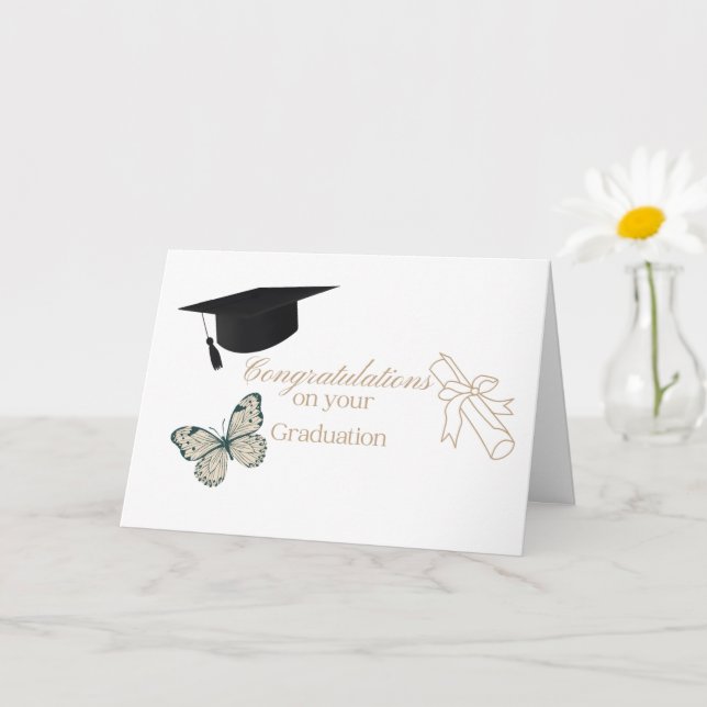 Cartão Formatura Personalizada com Borboletas e Chapéu (Planta pequena)