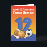 Cartão Foster Brother 12 Birthday Sports Balls<br><div class="desc">"Feliz 12 Birthday Foster Brother" está escrito na frente acima do grande número 12 e a coleção de diferentes bolas esportivas. A única e única carta para dar ao seu amante adotivo irmão adotivo para o seu aniversário.</div>