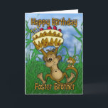 Cartão Foster Brother Happy Birday com macaco<br><div class="desc">Foster Brother Happy Birday com macaco segurando bolo</div>