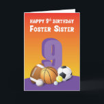 Cartão Foster Sister 9º Aniversário do Esportes<br><div class="desc">Quando você quer fazer o nono aniversário da sua irmã adotiva mais feliz do que já é,  então você pode simplesmente dar a ela esse cartão inspirado no esporte para fazer isso.</div>