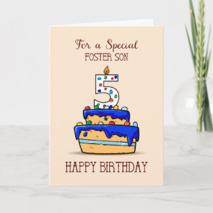 Cartão Foster Son 5 Birthday, 5 no Bolo Azul Doce
