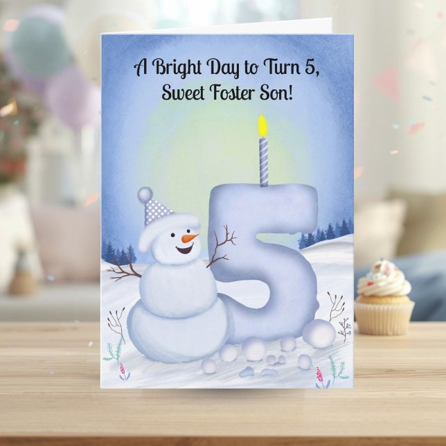 Cartão Foster Son 5th Birthday Snowman Snowy  (Criador carregado)
