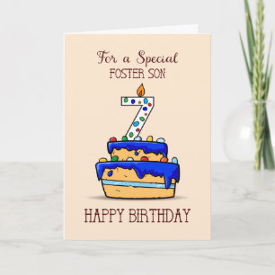 Cartão Foster Son 7 Birthday, 7 no Bolo Azul Doce