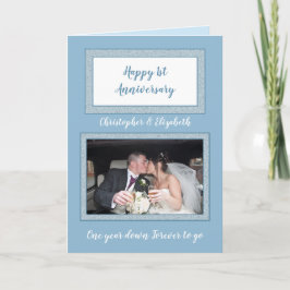 Cartão Foto azul e branca do aniversário de casamento