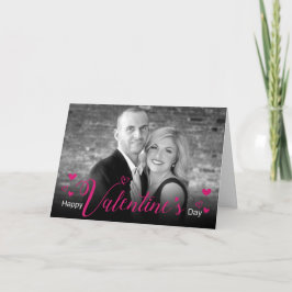 Cartão Foto Branca Preta de Corações Chic Script Rosa Mod