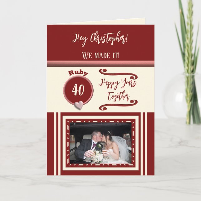 Cartão Foto burgundy do marido ruby, 40 anos (Frente)