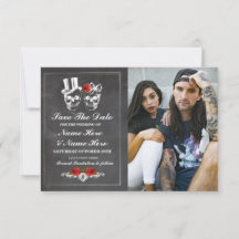 Cartão Foto Caveiras de Save The Date Gótico