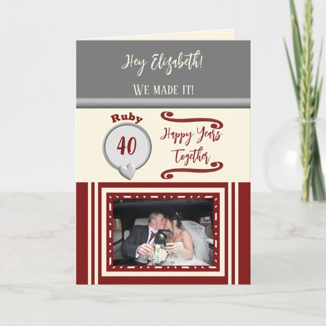 Cartão Foto da cinza do 40º aniversário da esposa ruby (Frente)