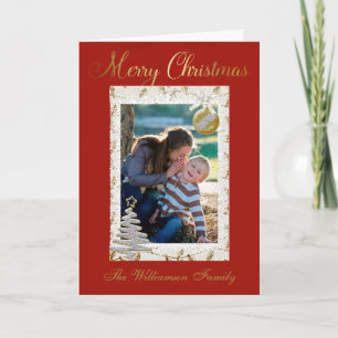 Cartão Foto da família de Natal Dourada Glittering Feliz