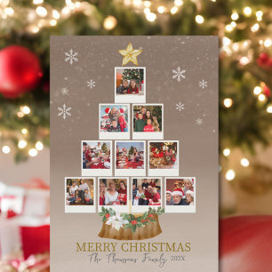 Cartão Foto da família Dourada de árvores de Natal Elegan