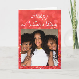 Cartão Foto da Família Feliz de Dias de as mães Glitter C