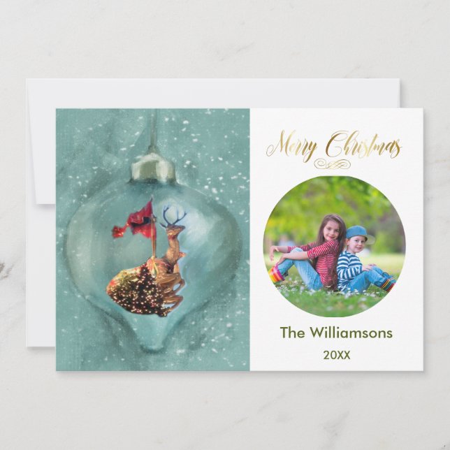 Cartão Foto da Família Merry Christmas Ornament Reindeer (Frente)