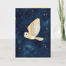 Cartão Foto da Família Watercolor Owl Starry Night Xmas