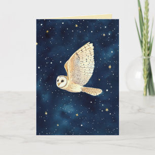 Cartão Foto da Família Watercolor Owl Starry Night Xmas
