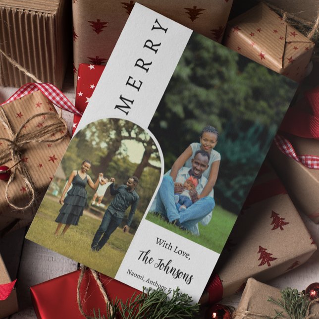 Cartão Foto da Feliz Moderna de Natal Personalizada (Criador carregado)