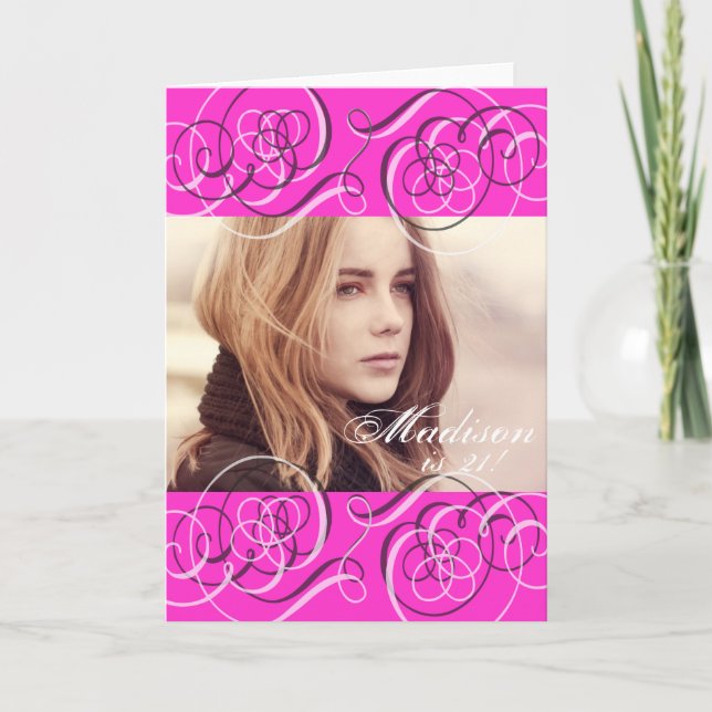 Cartão Foto da festa de aniversário de 21 anos da garota  (Frente)