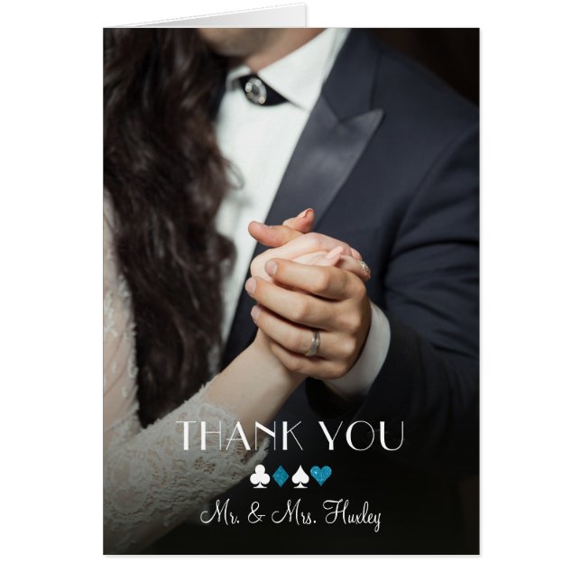 Cartão Foto da Glitter Azul de Destino Vegas Obrigado Not (Frente)