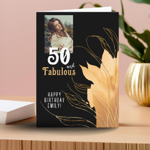 Cartão Foto de 50 anos e Fabuloso com Folhagem Dourada
