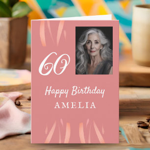 Cartão Foto de 60º Aniversário em Aquarela Elegante