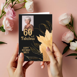 Cartão Foto de 60 anos e Folhagem Dourada Fabulosa