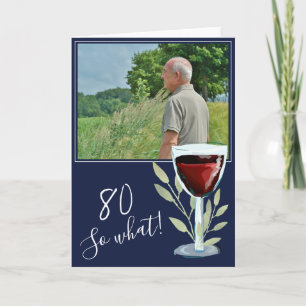 Cartão Foto de 80º Aniversário Inspiradora Vinho Azul Mar