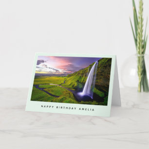 Cartão Foto de Aniversário da Cachoeira Islandesa Verde N