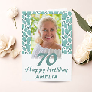 Cartão Foto de Aniversário de 70 anos com padrão de Folha