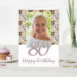 Cartão Foto de Aniversário de 80 anos com Padrão de Trevo
