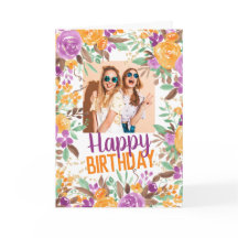 Foto de aniversário floral roxo laranja outono