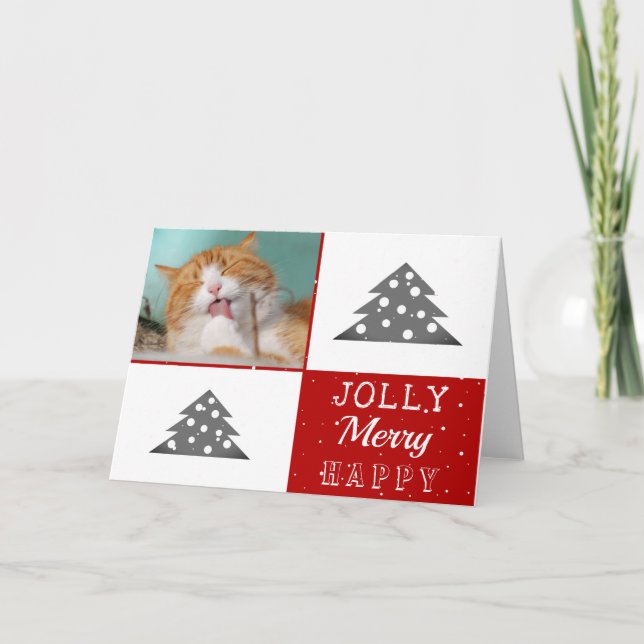 Cartão Foto de Árvore de Natal de Typografia Pet de Gato  (Frente)