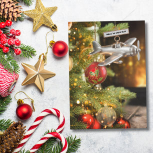 Cartão Foto de bebê no primeiro Natal de avião personaliz