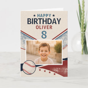 Cartão Foto de beisebol de aniversário do menino Nome e i