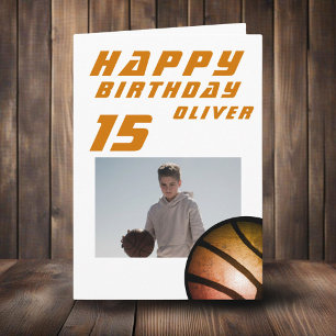 Cartão Foto de Bola de Basquetebol Menino Feliz Aniversár