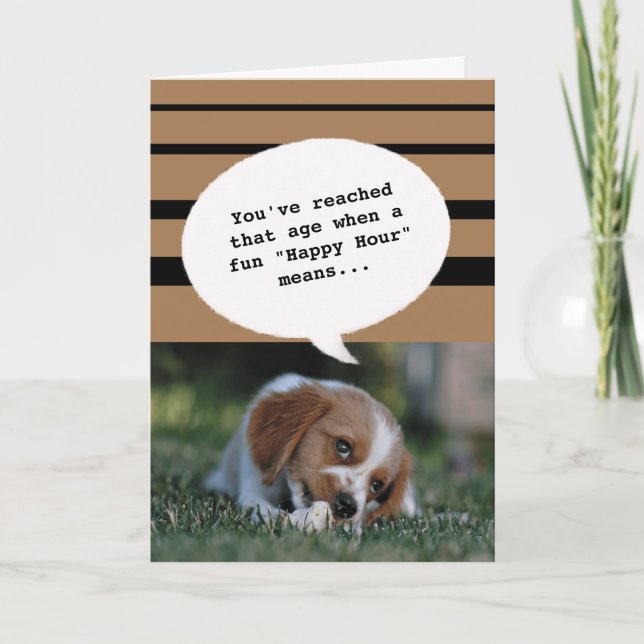 Cartão Foto de cão Feliz Hora de Conseguir Aniversário En (Frente)