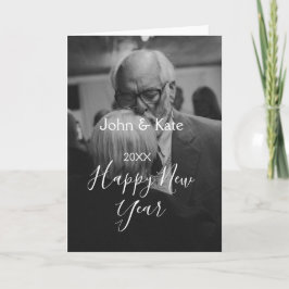 Cartão Foto de casal ano novo feliz nome ano preto branco