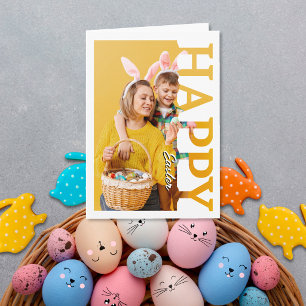 Cartão Foto de casal familiar personalizada Feliz Páscoa