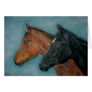 Cartão foto de cavalos de castanheiro preto giro