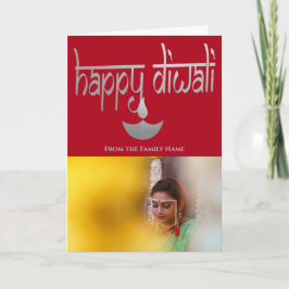Cartão Foto De Feliz Diwali Personalizada Prata E Vermelh