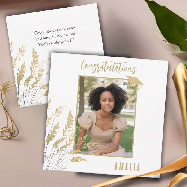 Cartão Foto de Folhagem Dourada do Formando (Criador carregado)