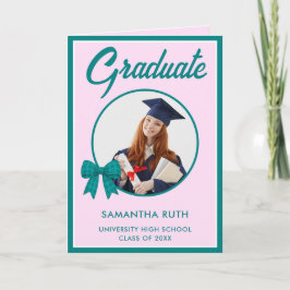 Cartão Foto de Formatura com Laço de Ginga Teal 