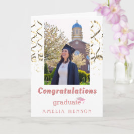 Cartão Foto de Formatura com Parabéns em Confete Dourado