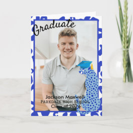 Cartão Foto de Formatura estampa de leopardo azul